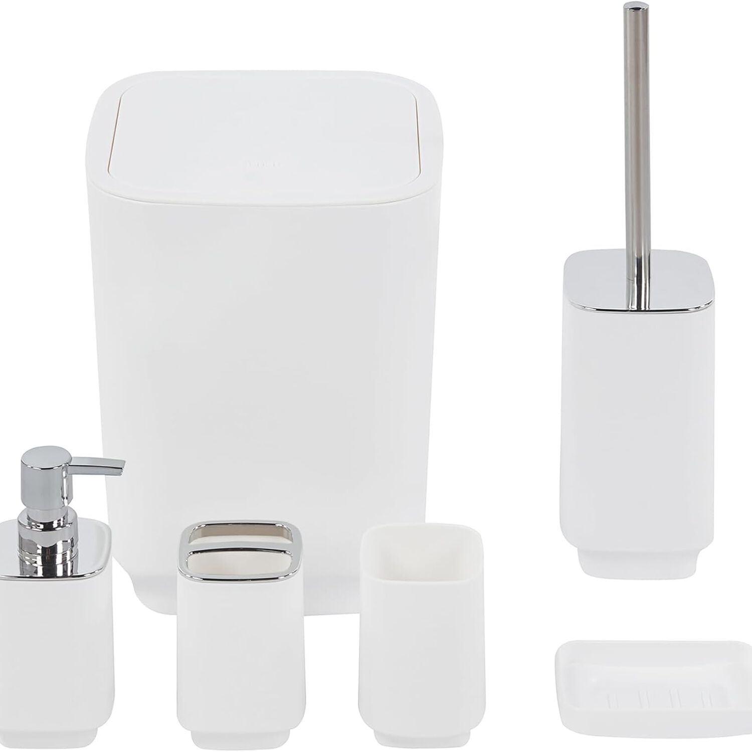 Set De Ba&ntilde;o Completo 6 Piezas De Abs Con Basurero Dispensador Y Escobilla Color Blanco image number 1.0