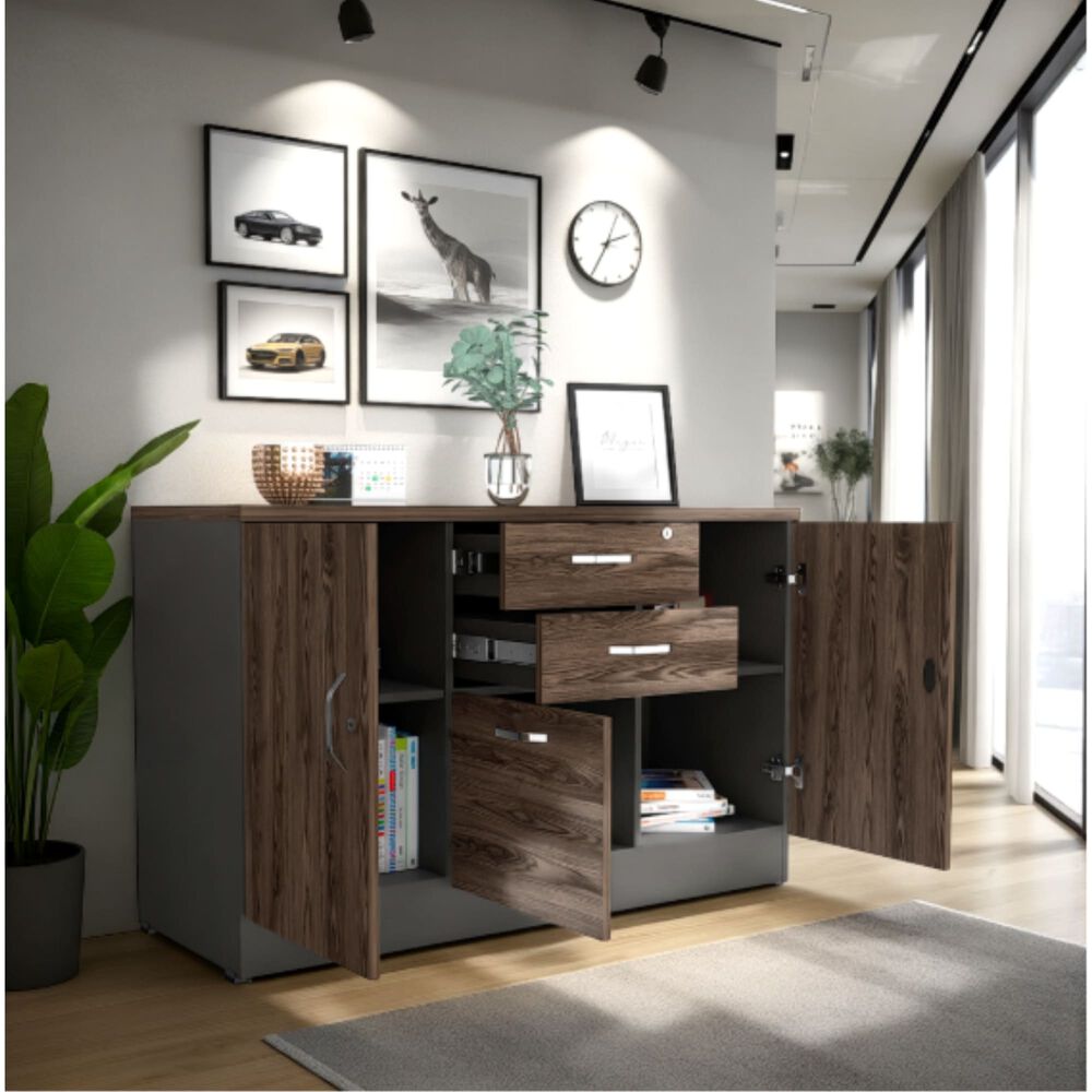 Buffet 3 Puertas 2 Cajones Fm-002n Negro Y Caf&eacute; Oscuro image number 7.0