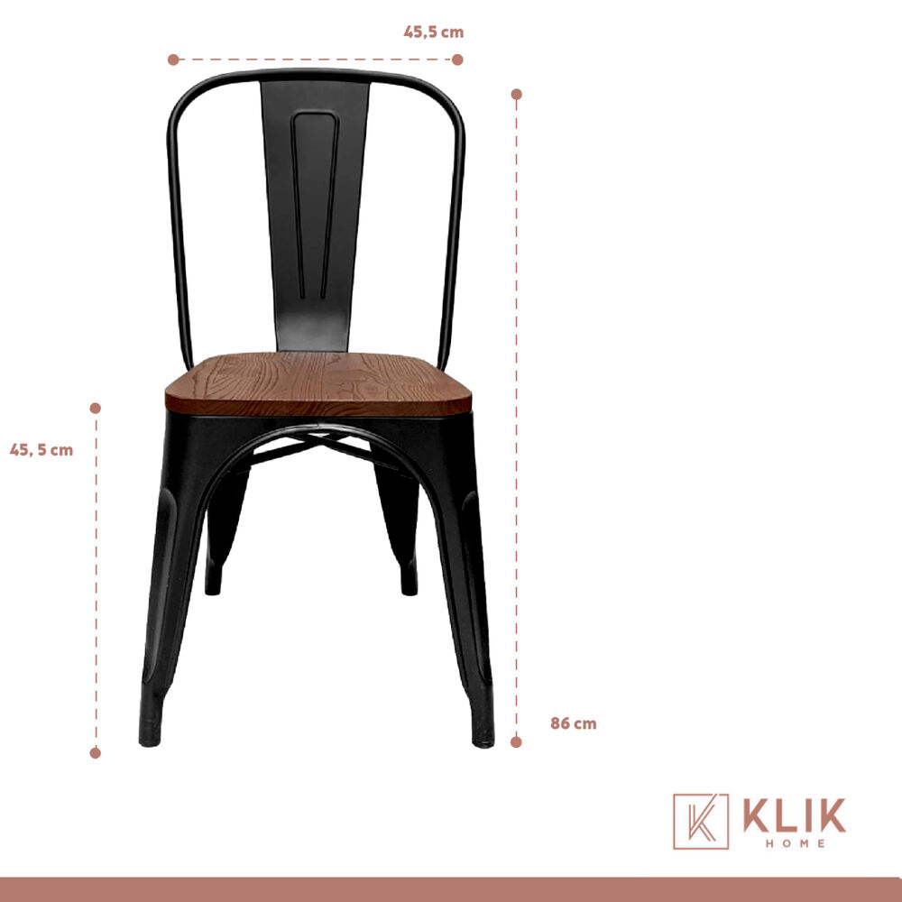 Comedor Color Madera Y Metal Cross 140x90 + 6 Sillas Tolix Con Asiento De Madera Oscura - Negras image number 5.0