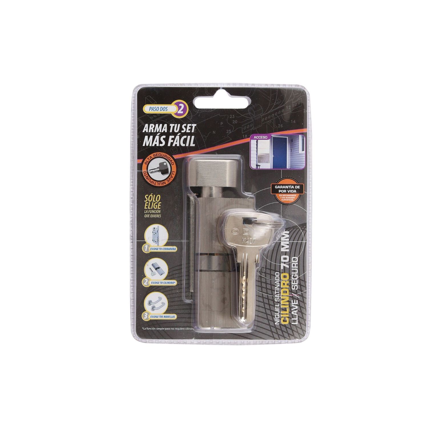 Cilindro Odis Llave-seguro Punto 70mm (35-35) 6 Combinaciones Plata image number 7.0
