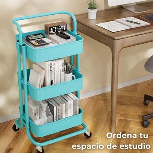 Carrito De Almacenamiento Organizador 3 Niveles Con Ruedas Color Turquesa