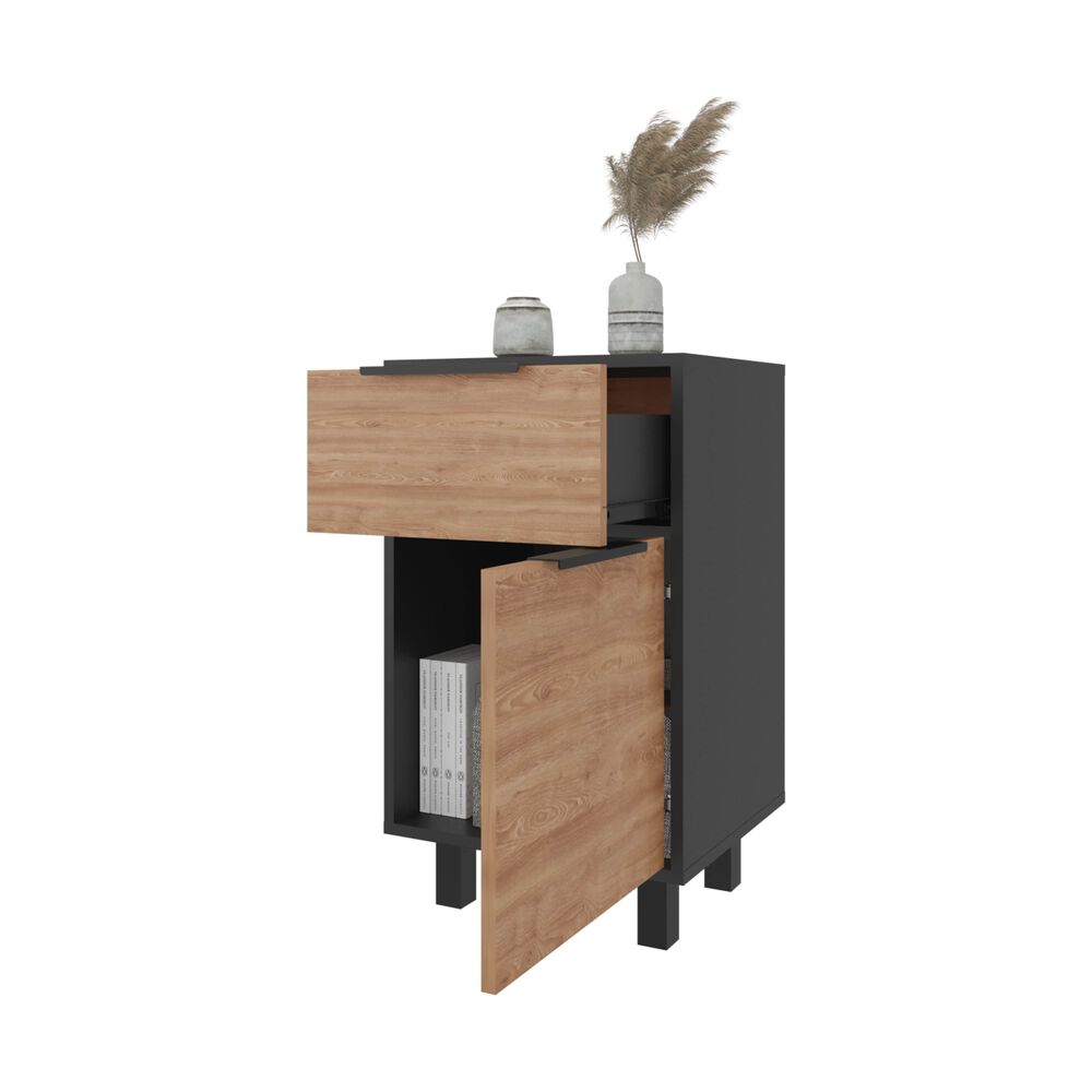 Velador 1 Cajón 1 Puerta Fm-002n - Negro Y Café Claro image number 1.0