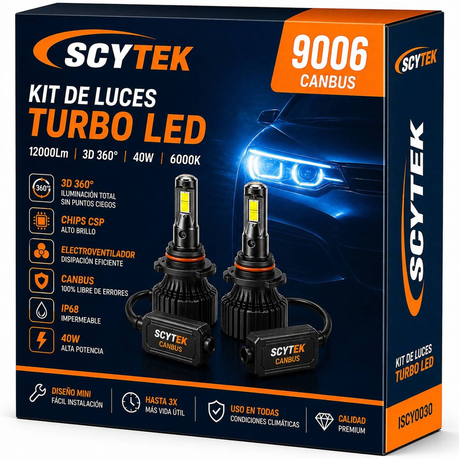 Kit De Luces Turbo Led 9006 Canbus 12000lm 3d 360&deg; 40w 6000k image number 0.0