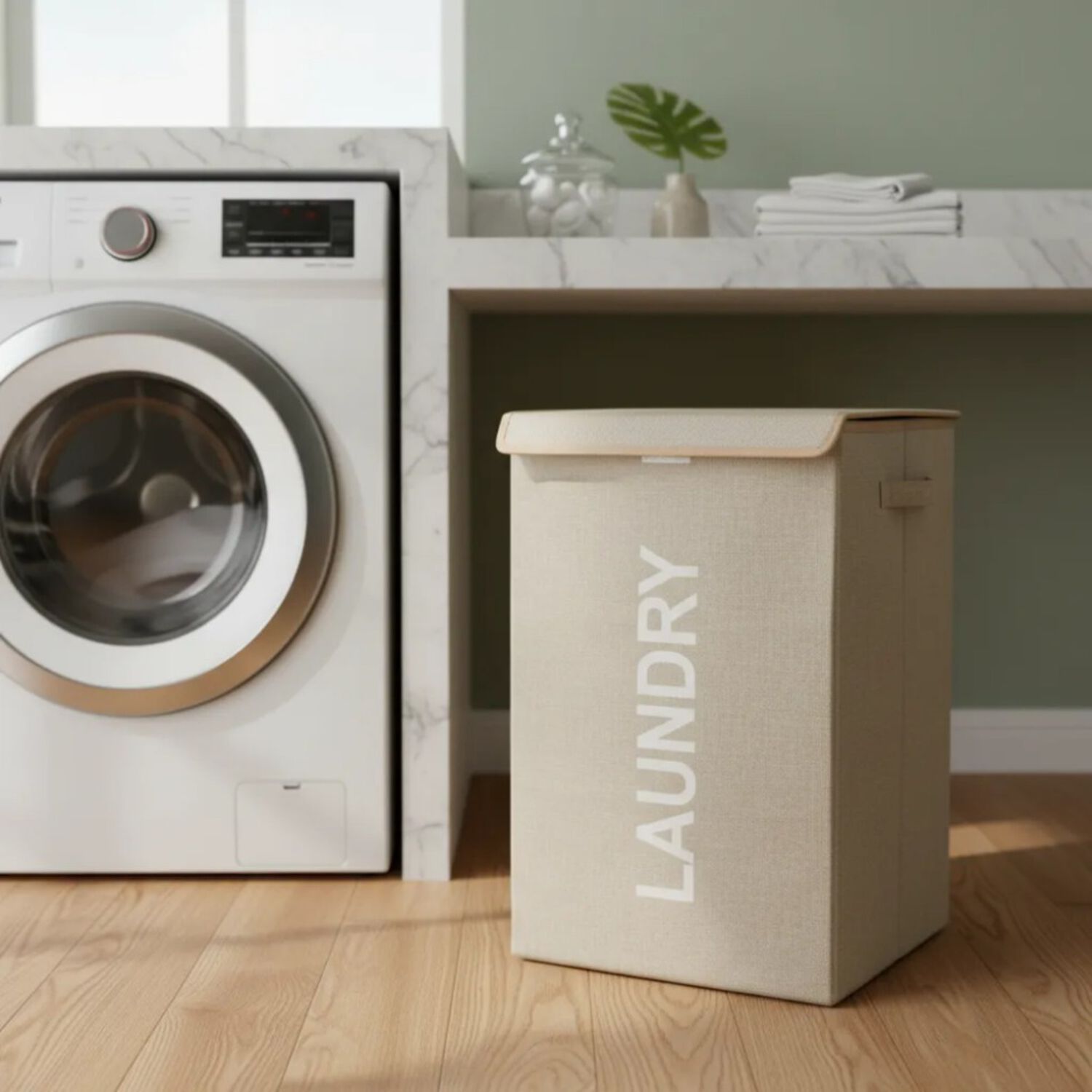 Canasto Organizador Para Ropa Laundry Beige Con Tapa image number 3.0