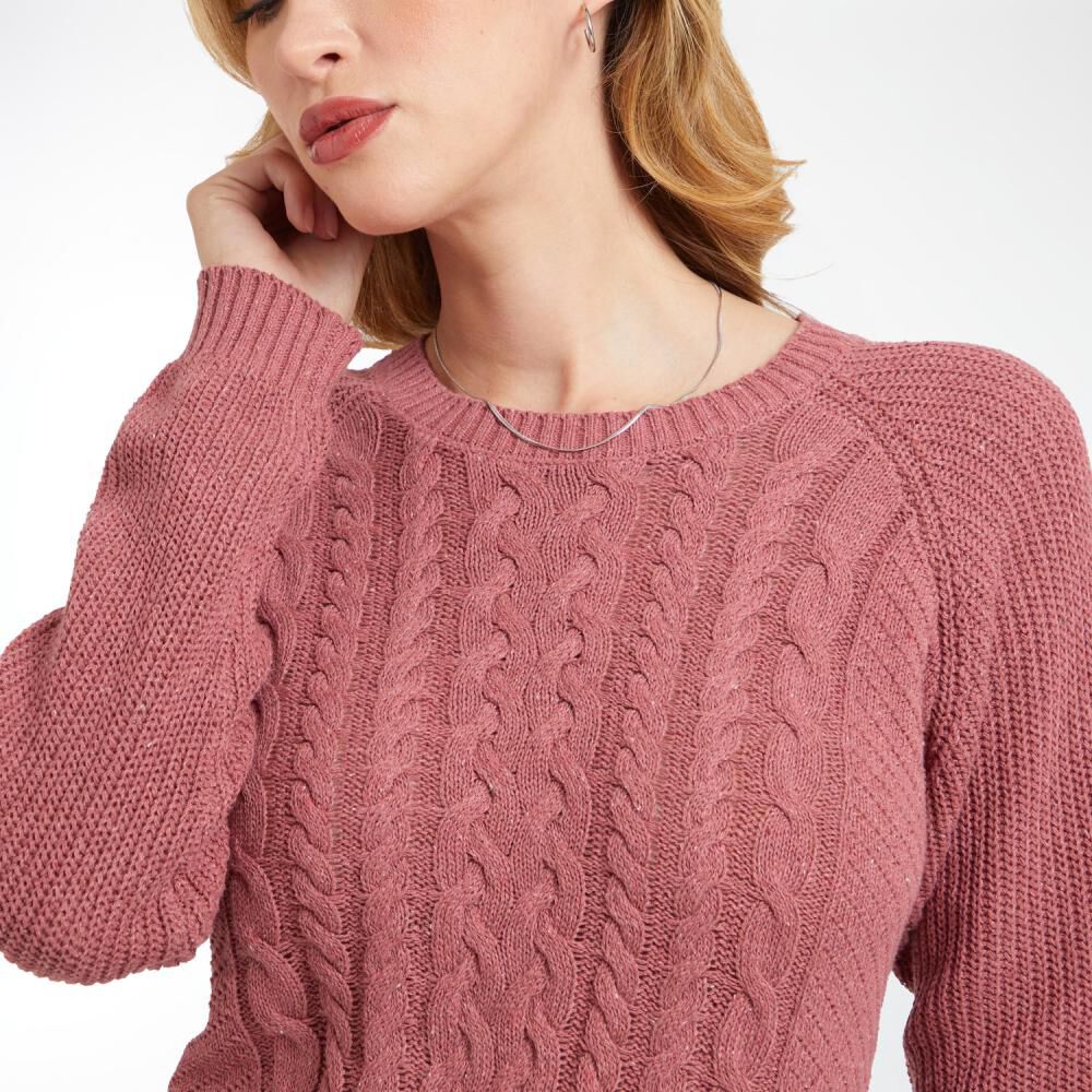 Sweater Liso Trenzado Regular Cuello Redondo Mujer Geeps image number 4.0