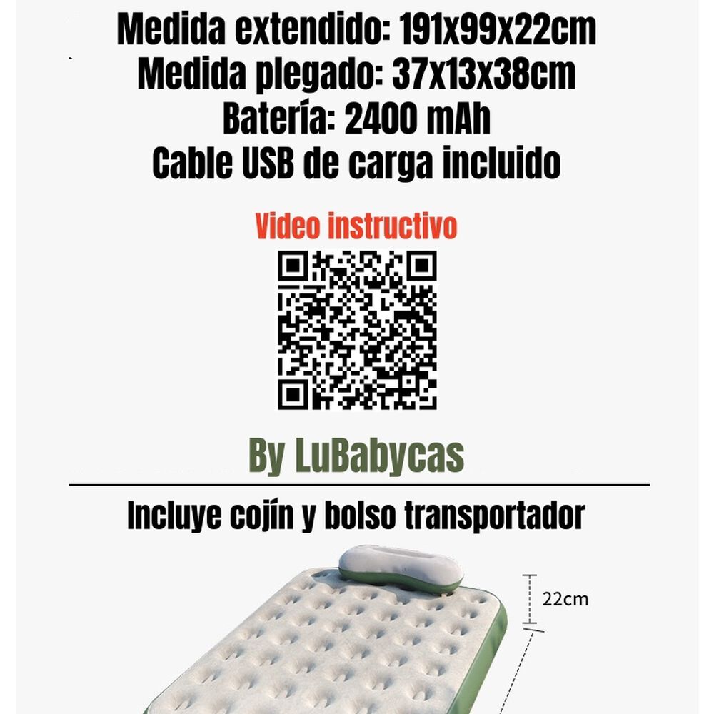 Colchón Cama Inflable Eléctrico Con Cojín Bolso 1 Plaza image number 6.0