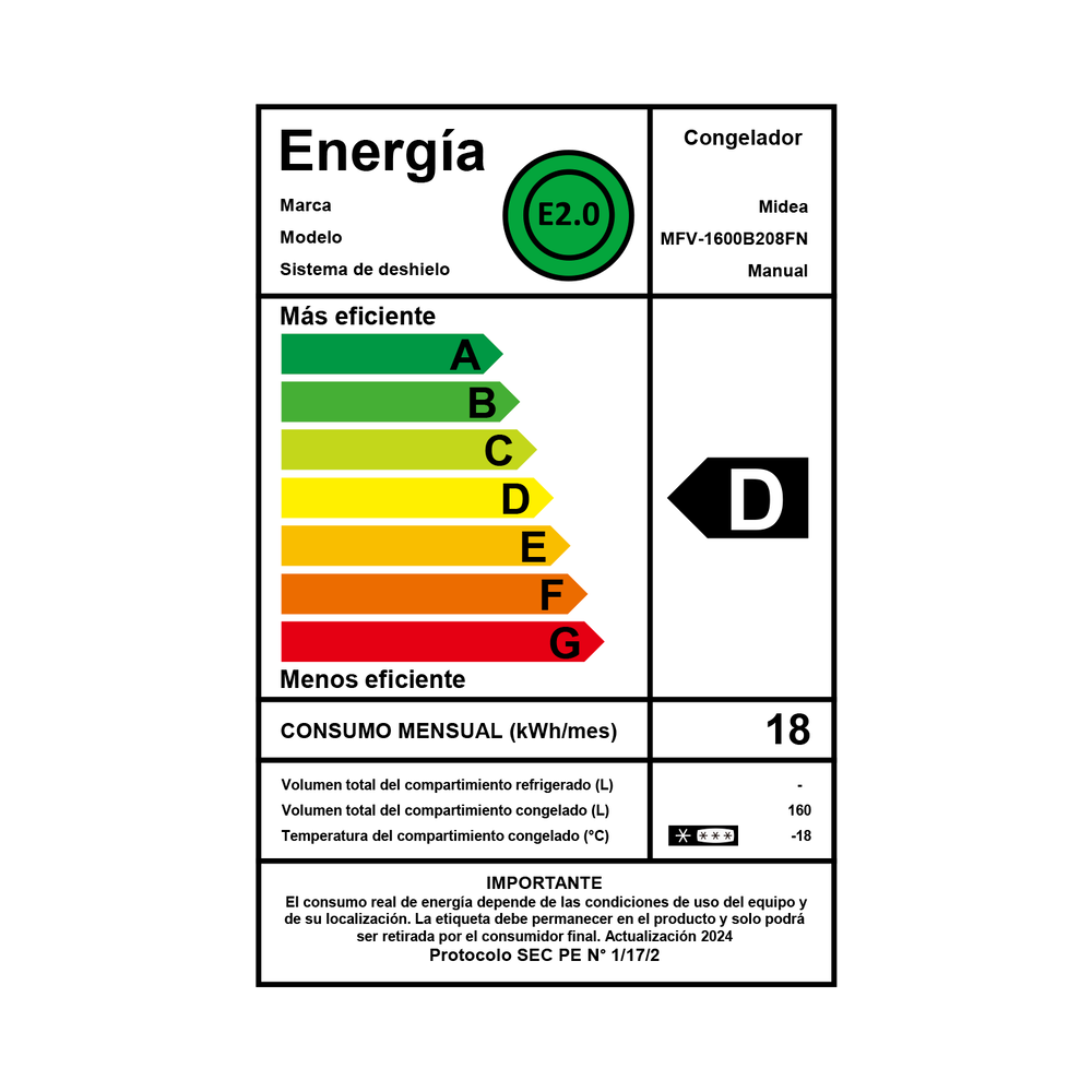 Freezer Vertical Midea MFV-1600B208FN / Frío Directo / 160 Litros / D image number 2.0