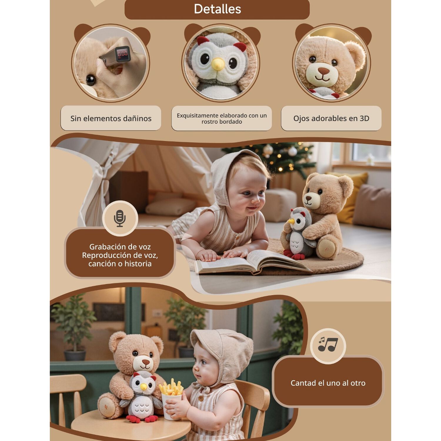 Peluche Interactivo Oso Musical Grabaci&oacute;n Jp008 Lubabycas image number 7.0