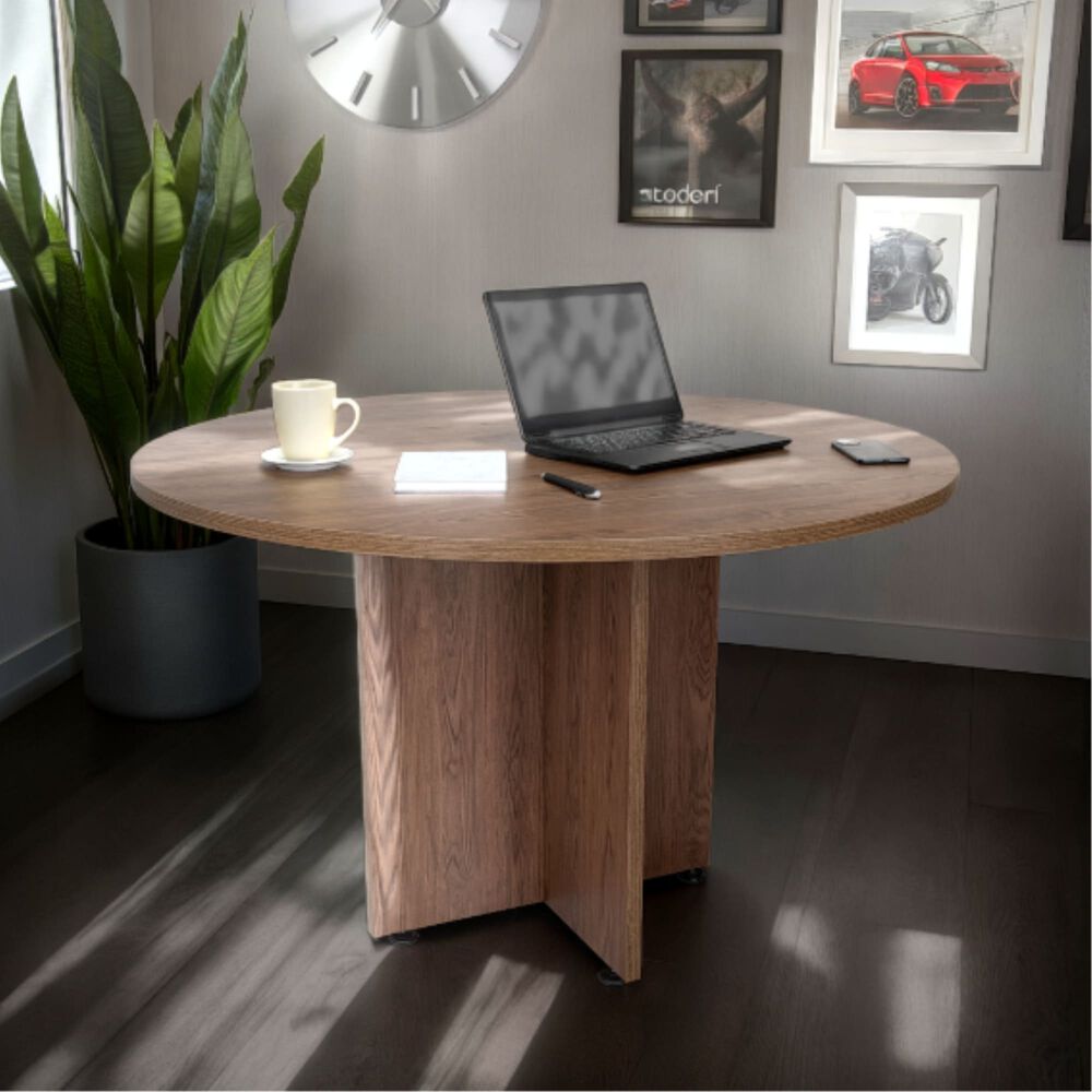 Mesa De Reunion Redonda Fm-055n Negro Y Caf&eacute; Oscuro image number 6.0