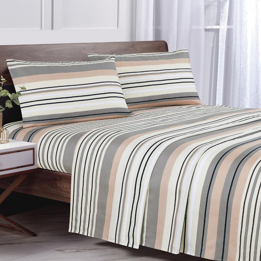 Sabanas Andes Microfibra Estampada Líneas Gris image number 0.0