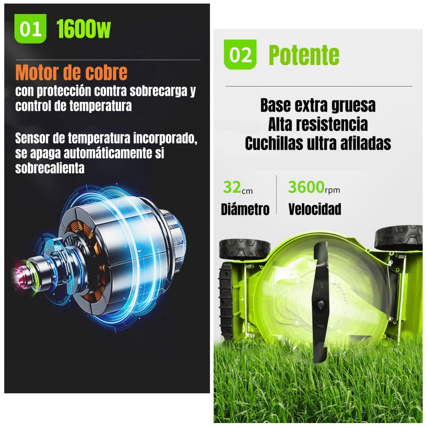Cortadora De Pasto El&eacute;ctrica 1600w 3600rpm F01 image number 6.0