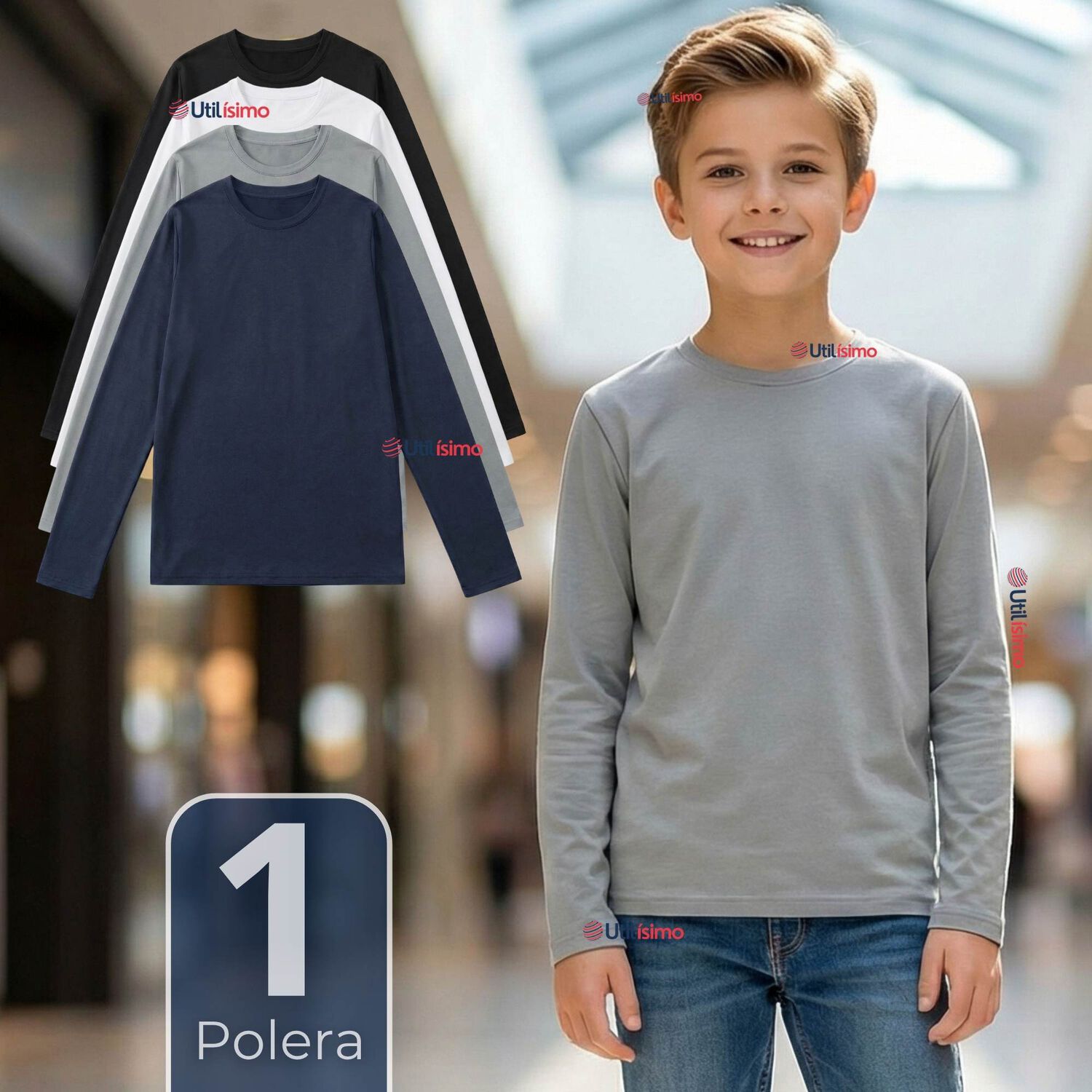 Polera Camiseta Polar Primera Capa Cuello Redondo Manga Larga Colores Surtido Niño