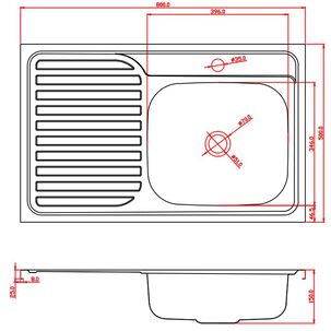Lavaplatos Sobreponer 800x500 Izquierdo Con Desagüe Y Sifón