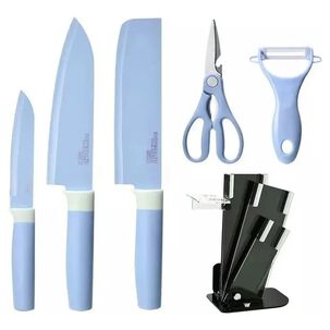 Set De Cuchillos Cocina De Colores 6piezas Pedestal Pelador