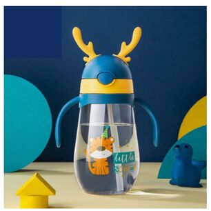 Botella Pl&aacute;stica 480 Ml Con Bombilla Y Orejitas Kawai Sin Bpa Ni&ntilde;os Tiger With Handles