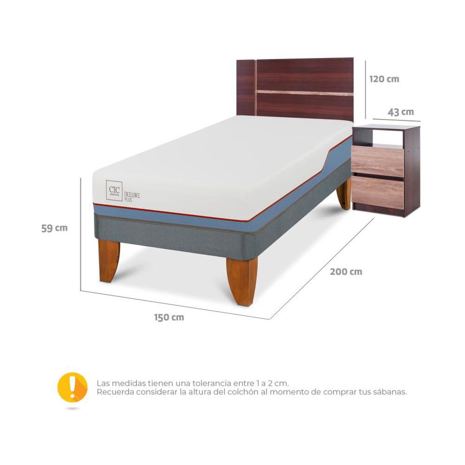 Cama Europea Cic Excellence Plus / 1 Plaza / Base Normal + Set De Maderas image number 2.0