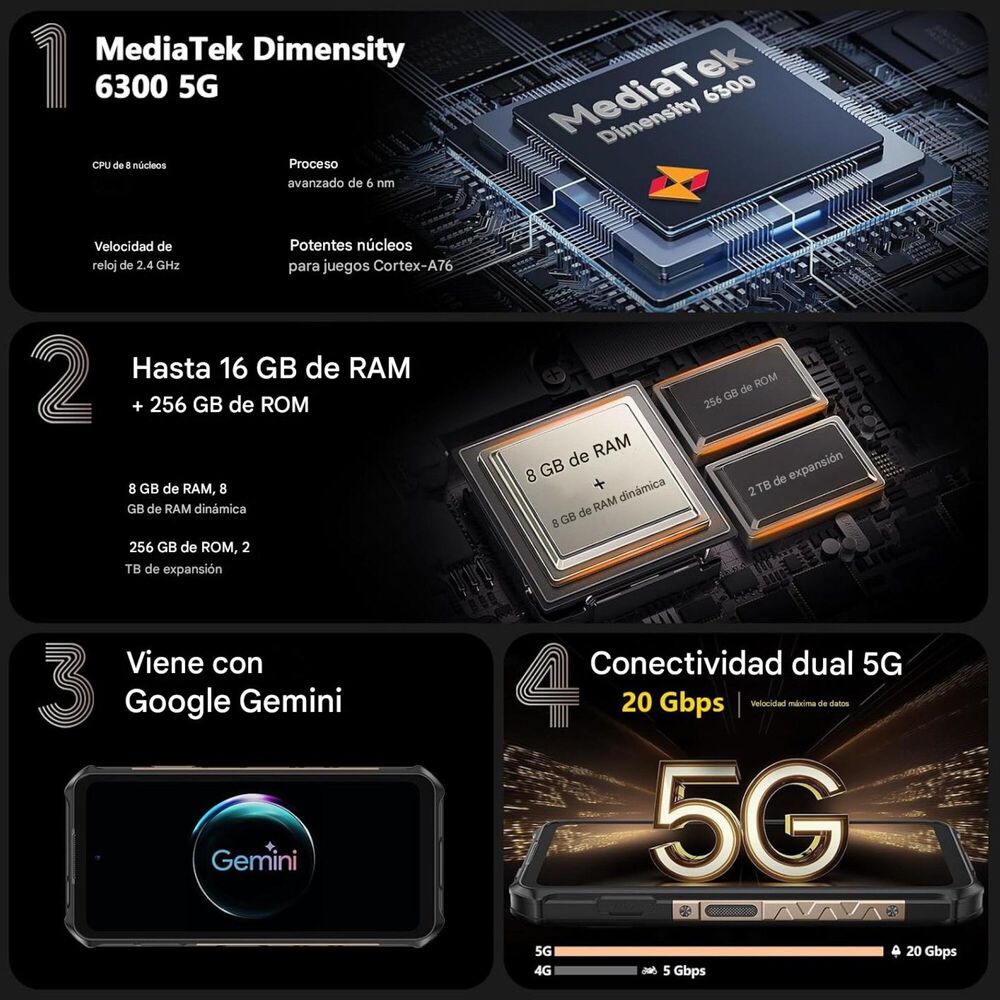 Celular Rugged Ulefone Armor X16 Pro 10360mah 5g 16gb/256gb image number 8.0