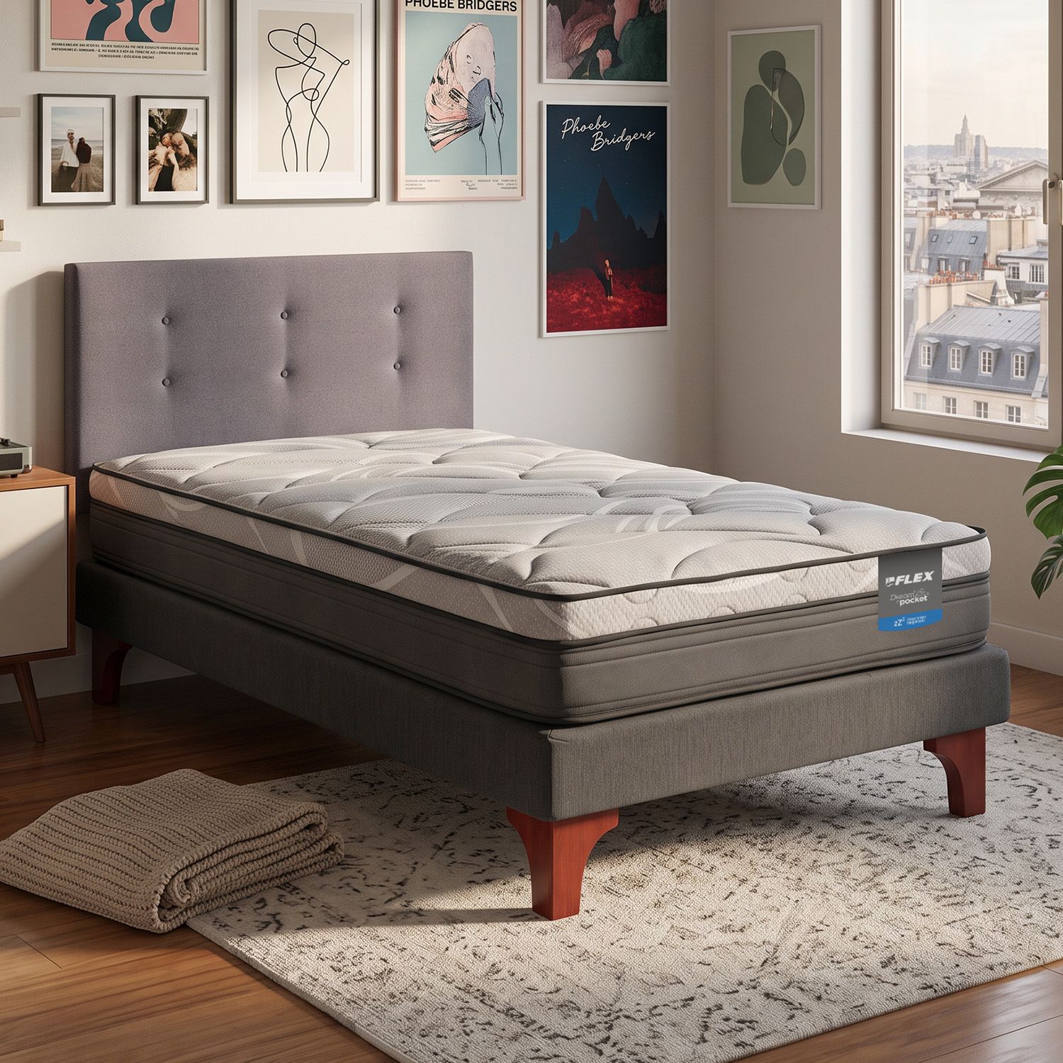 Cama Europea Flex Dream Pocket / 1.5 Plazas + Respaldo image number 1.0