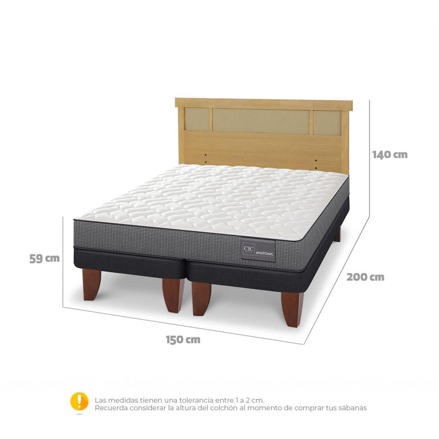 Cama Europea Cic Anatomic / 2 Plazas / Base Dividida + Respaldo image number 4.0