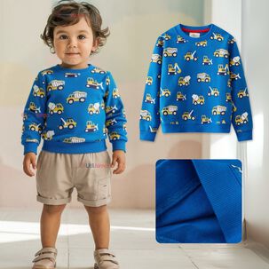 Poler&oacute;n Ni&ntilde;o Manga Larga 100% Algod&oacute;n Azul Claro Gruas