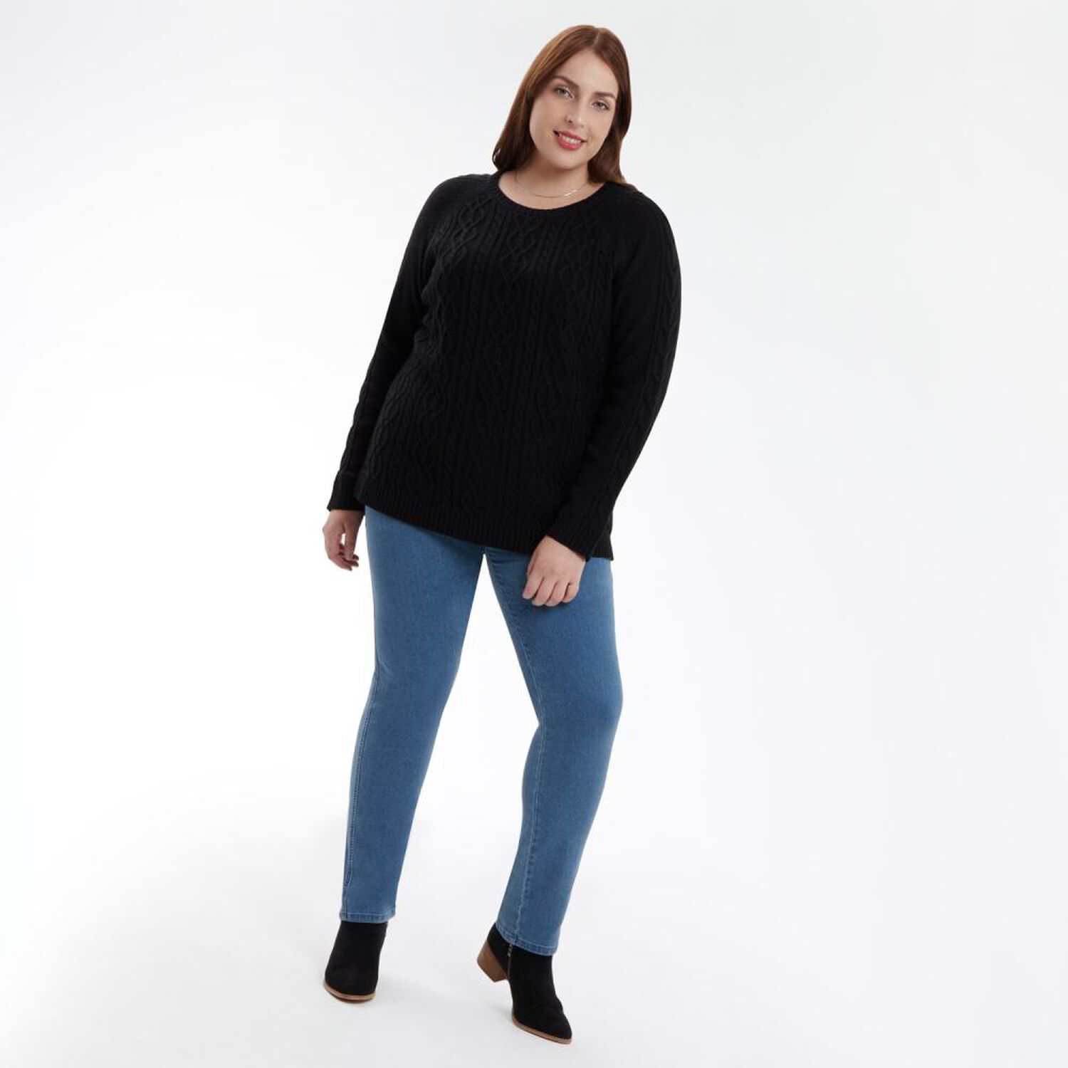 Sweater Talla Grande Liso Trenzado Cuello Redondo Mujer Sexy Large image number 1.0