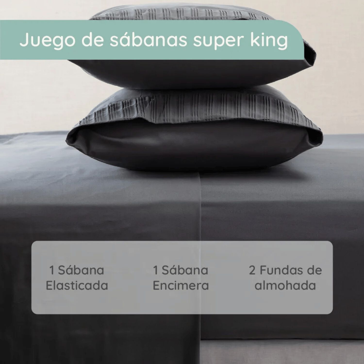 Sabanas Colch&oacute;n Super King Microfibra 300 Hilos Gris Oscuro image number 2.0