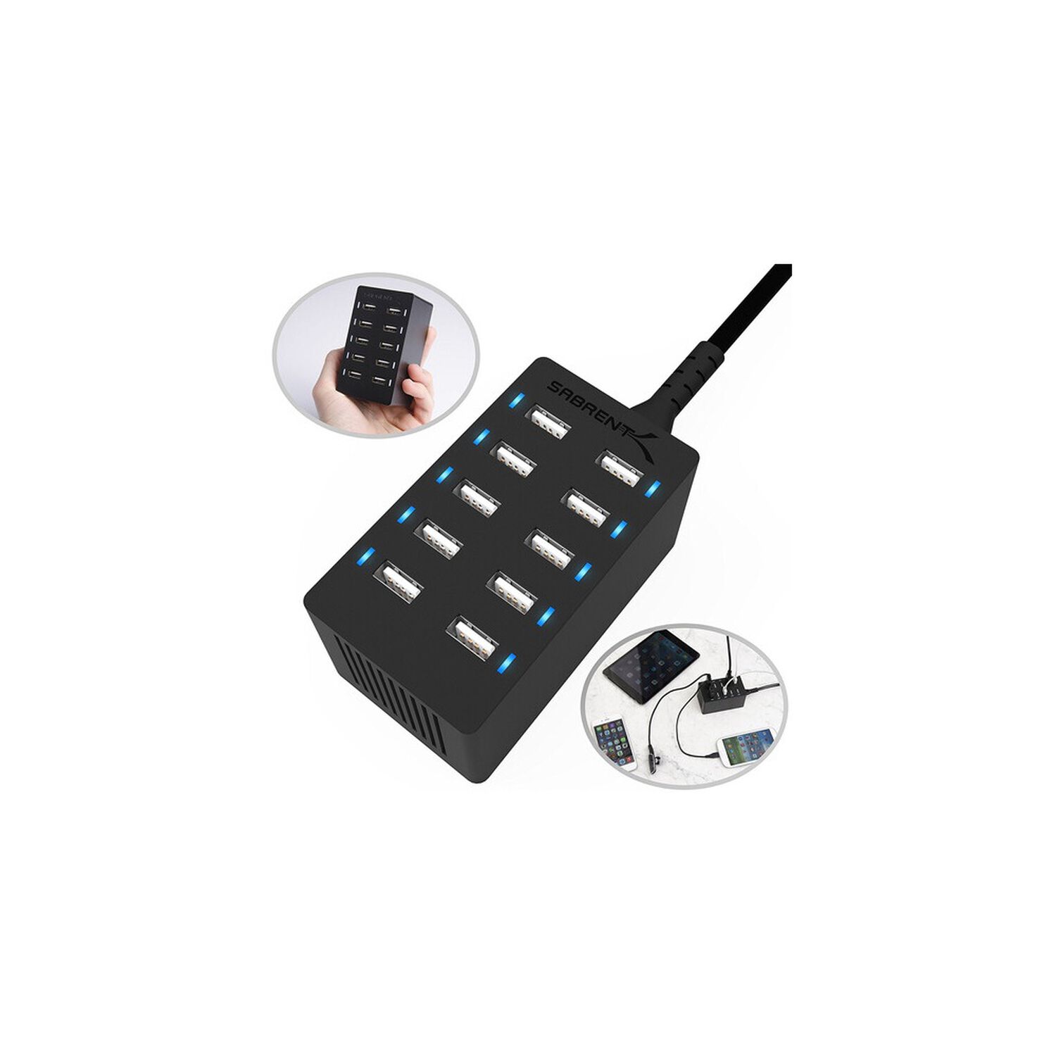 Estaci&oacute;n De Carga M&oacute;vil Usb-a De 10 Puertos Carga Rapida 60w Compatible Con Samsung, Lphone, Lpad Y Mas &ndash; Negro image number 1.0