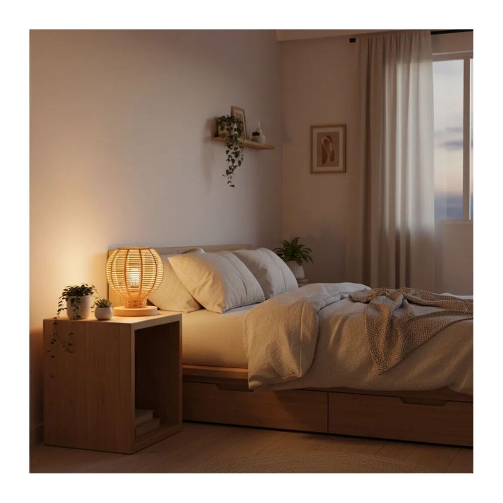 L&aacute;mpara Mesa Noche Tejido Estilo Boho Con Base Madera image number 4.0