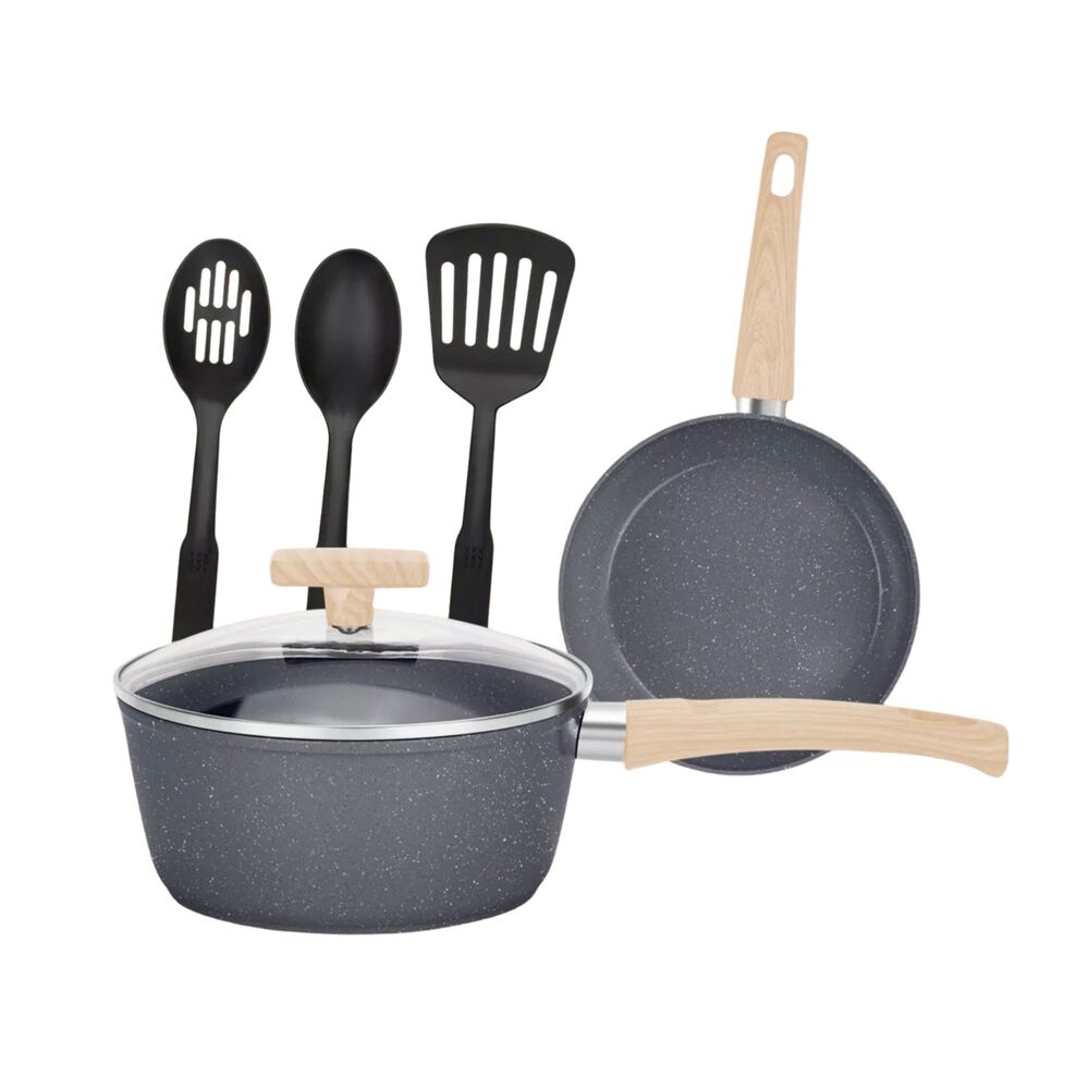 Juego Batería 10 Piezas Cocina Granito Menaje Antiadherente Pmm Negro image number 1.0