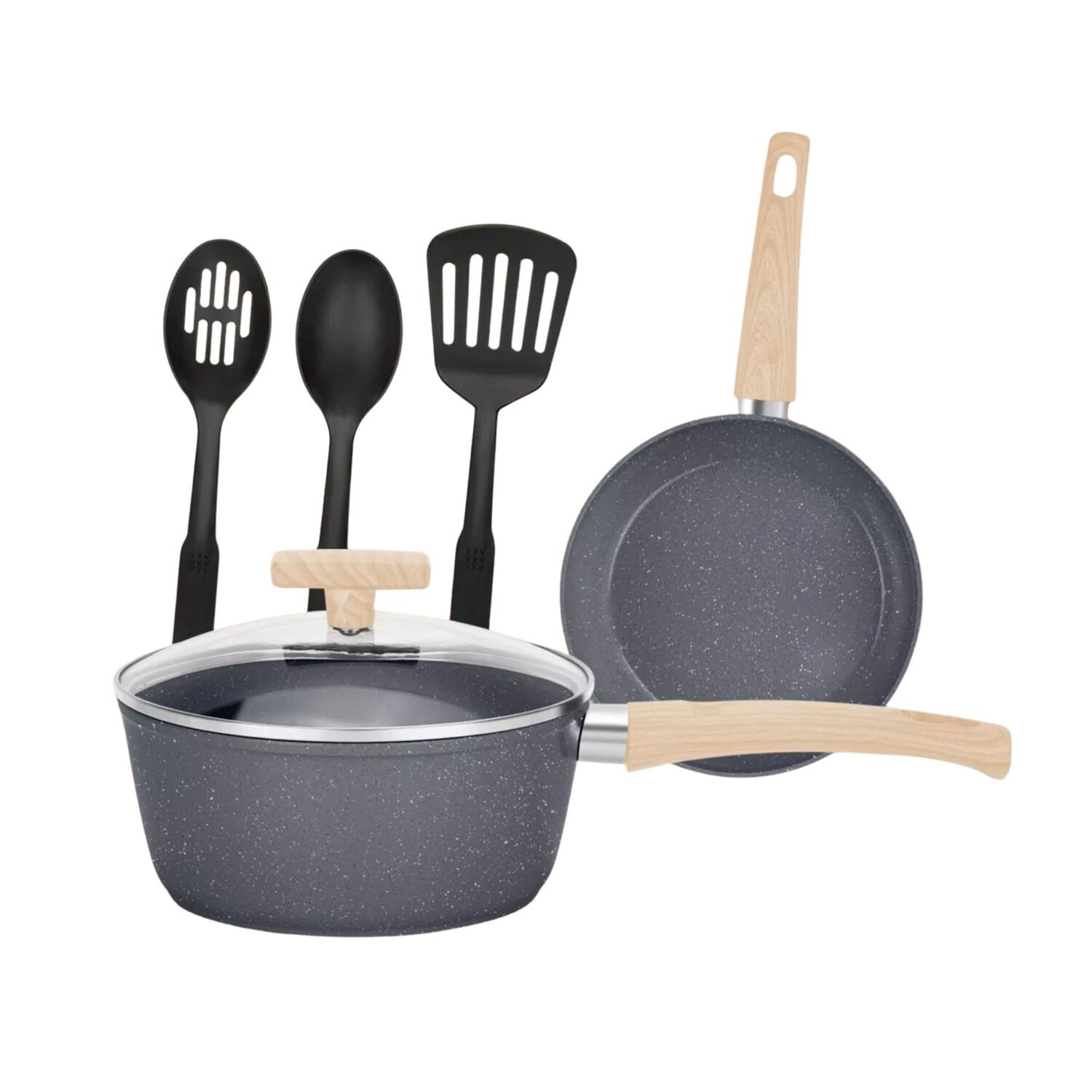 Juego Bater&iacute;a 10 Piezas Cocina Granito Menaje Antiadherente Pmm Negro image number 1.0