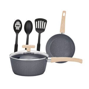 Juego Batería 10 Piezas Cocina Granito Menaje Antiadherente Pmm Negro