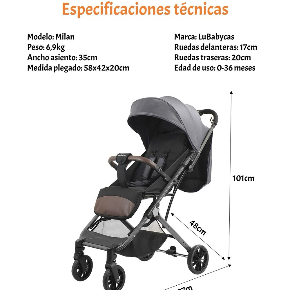 Coche De Paseo Tipo Maleta 0-3 Años Milan Gris By Lubabycas image number 7.0
