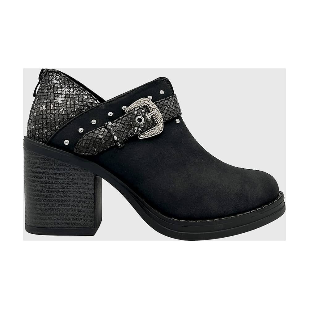 Botin Para Mujer Con Taco Y Hebilla Campera Negro image number 3.0