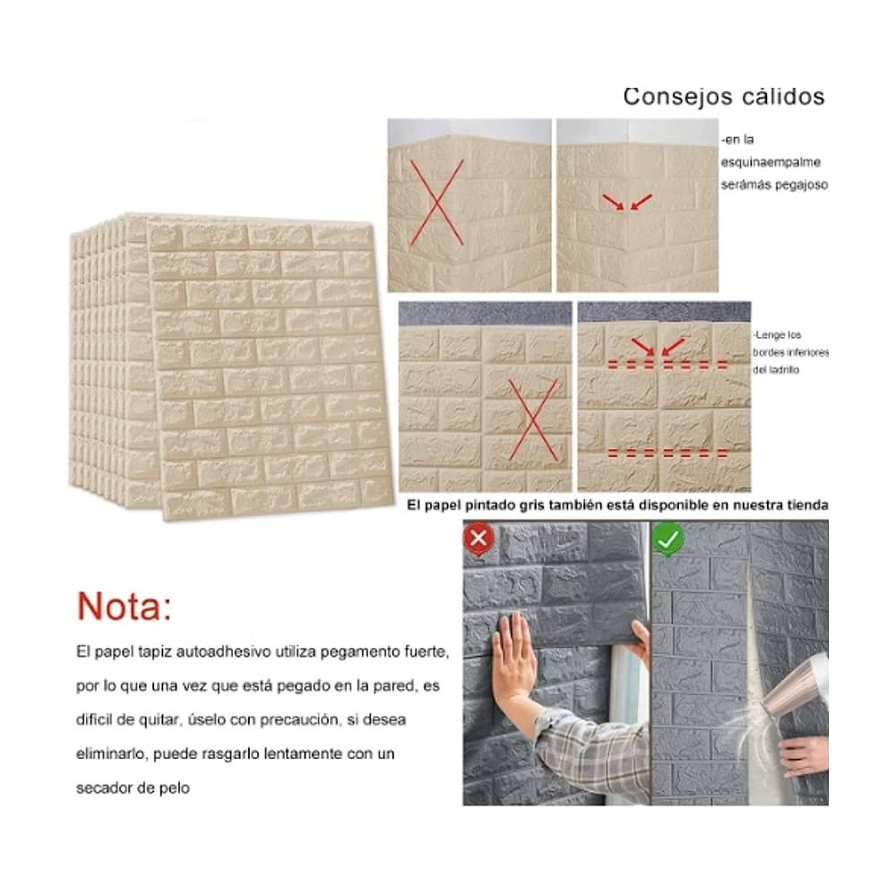 Pack 10 Lamina Papel Mural Autoadhesivo 3d Beige image number 3.0