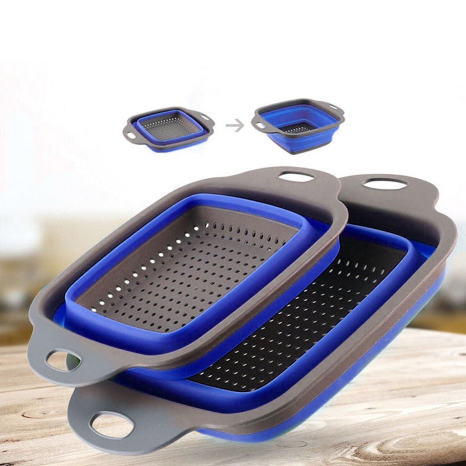 Pack 2 Coladores Escurridor Rectangular Cocina Azul image number 2.0