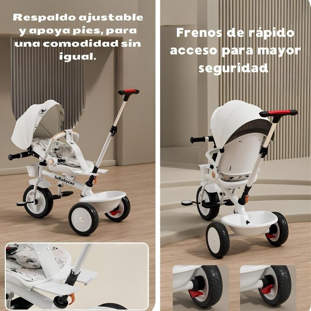 Triciclo Lubabycas 360&deg; Multiposiciones Con Mesita Blanco image number 6.0