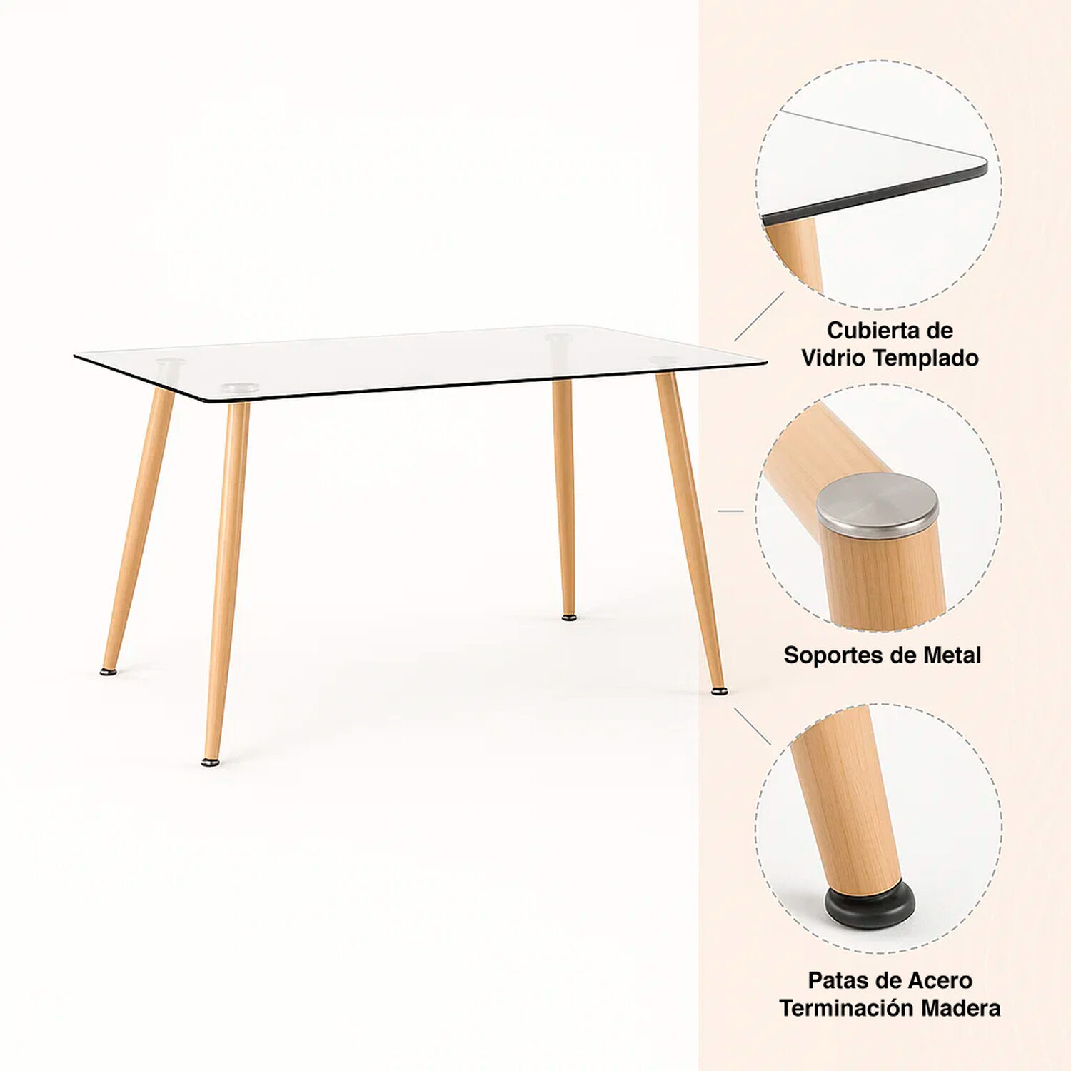 Mesa De Comedor Vidrio Rectangular 120x80 image number 4.0
