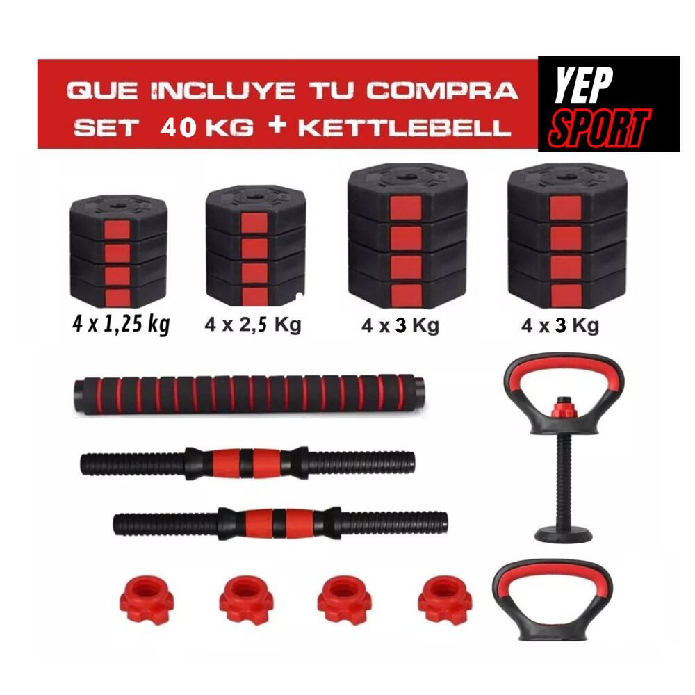 Set Mancuernas Barra Rusa Kettlebell Ajustables 40 Kg image number 1.0