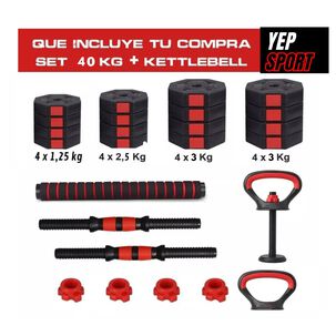Set Mancuernas Barra Rusa Kettlebell Ajustables 40 Kg
