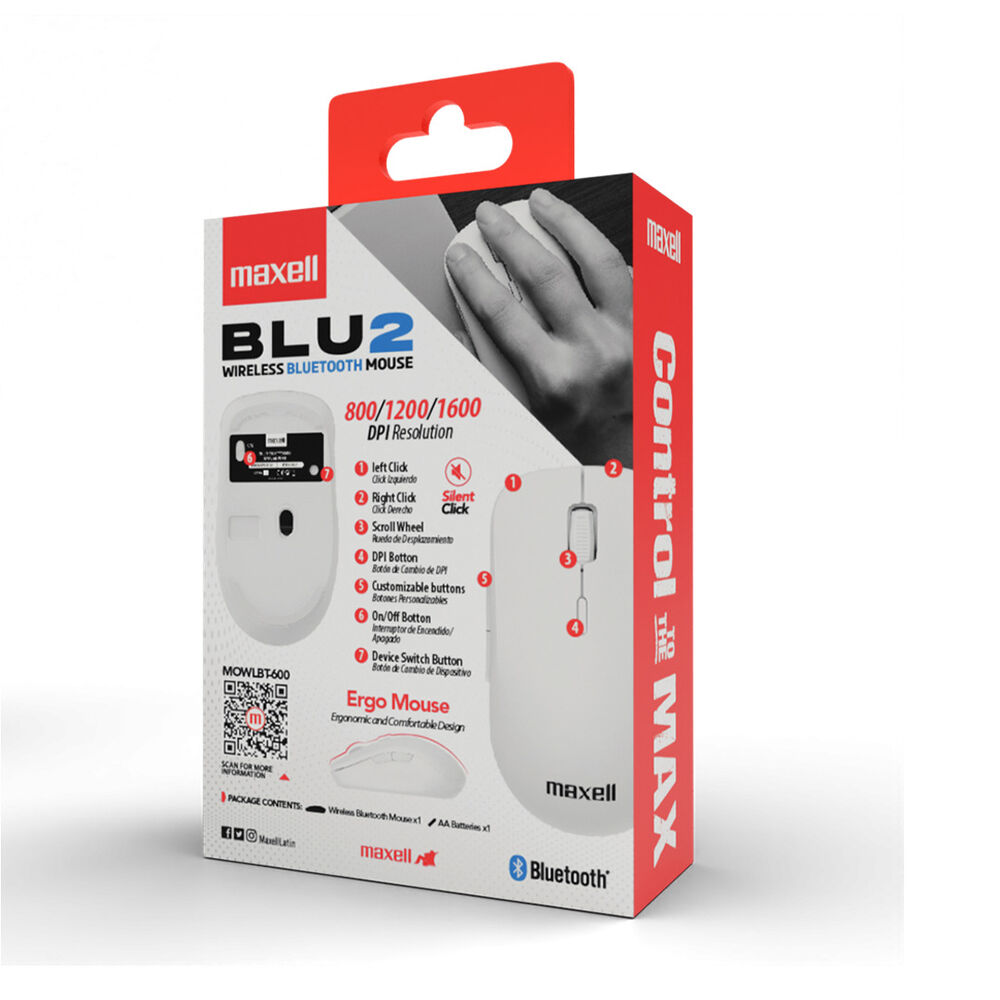 Mouse Bluetooth Inal&aacute;mbrico Maxell Blu2 1600 Dpi Clic Silencioso Blanco image number 5.0