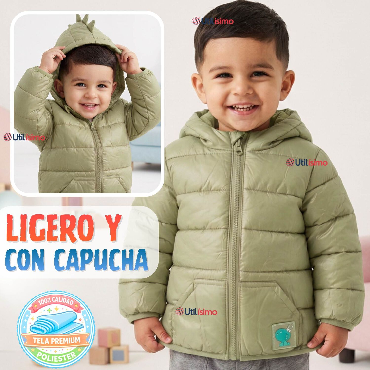 Parka Dinosaurio Con Capucha Manga Larga Ni&ntilde;o Jump Kids image number 5.0