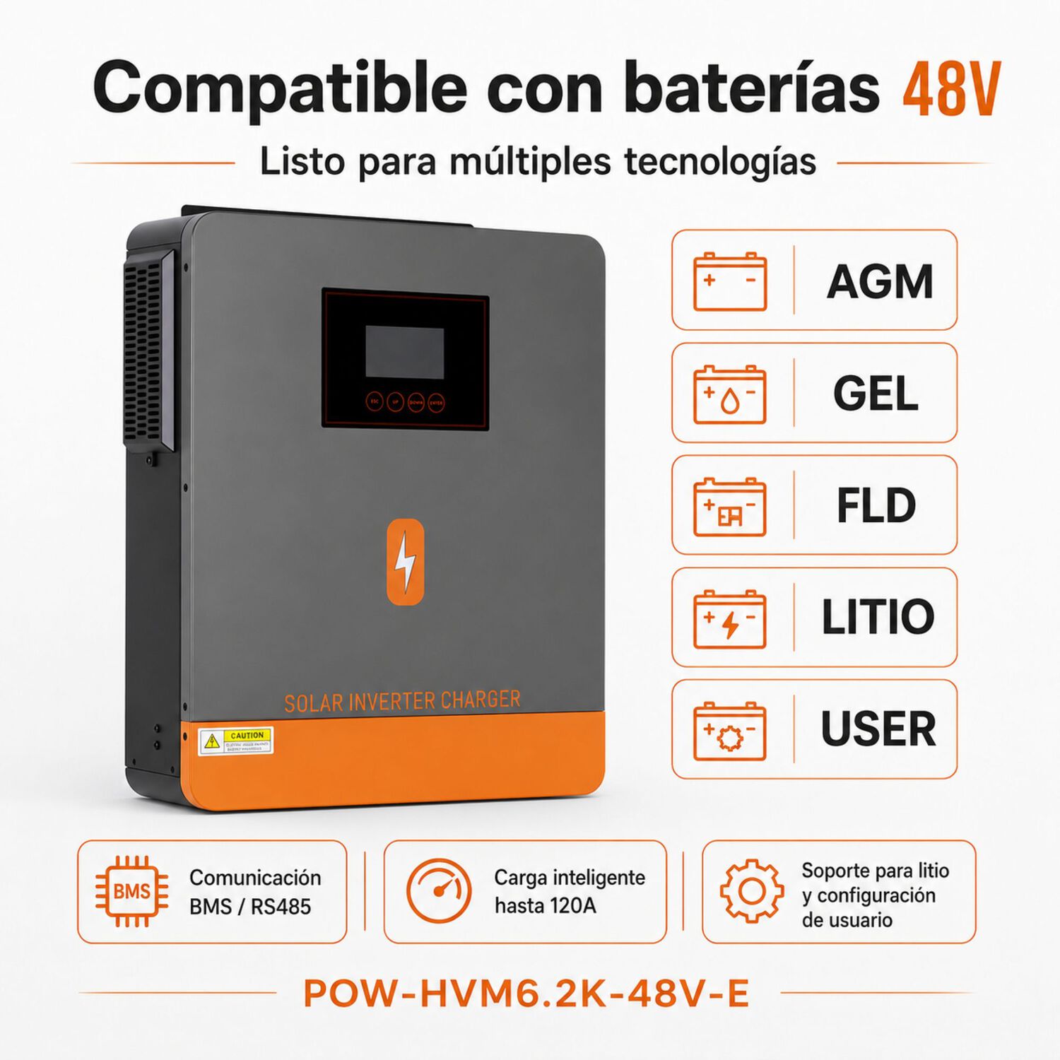 Inversor Solar H&iacute;brido Powmr 6200w 48v Funciona Sin Bater&iacute;as image number 5.0