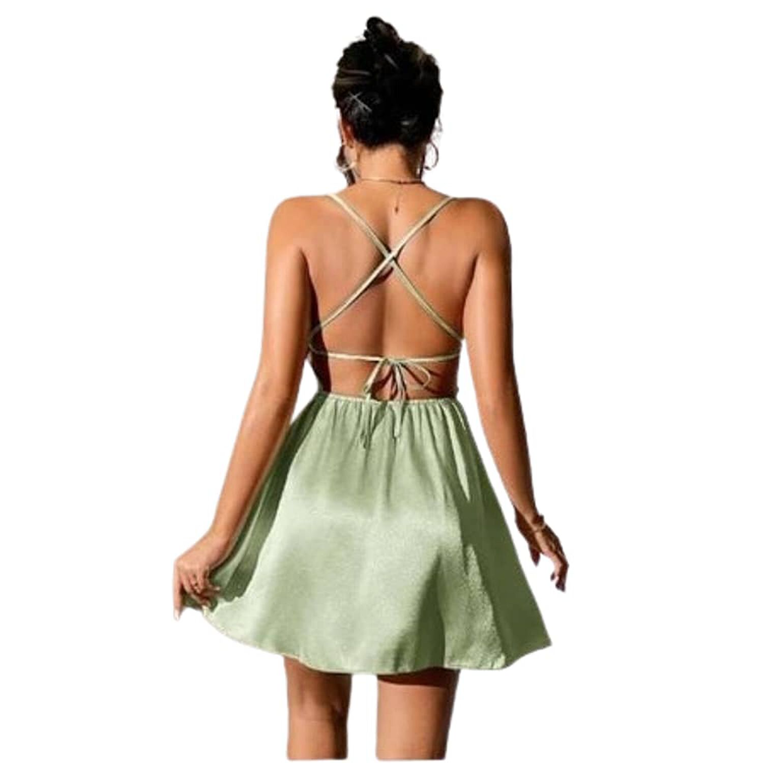 Vestido Tirantes Espalda Abierta Tira Cruzada Nudo Sat&eacute;n image number 2.0