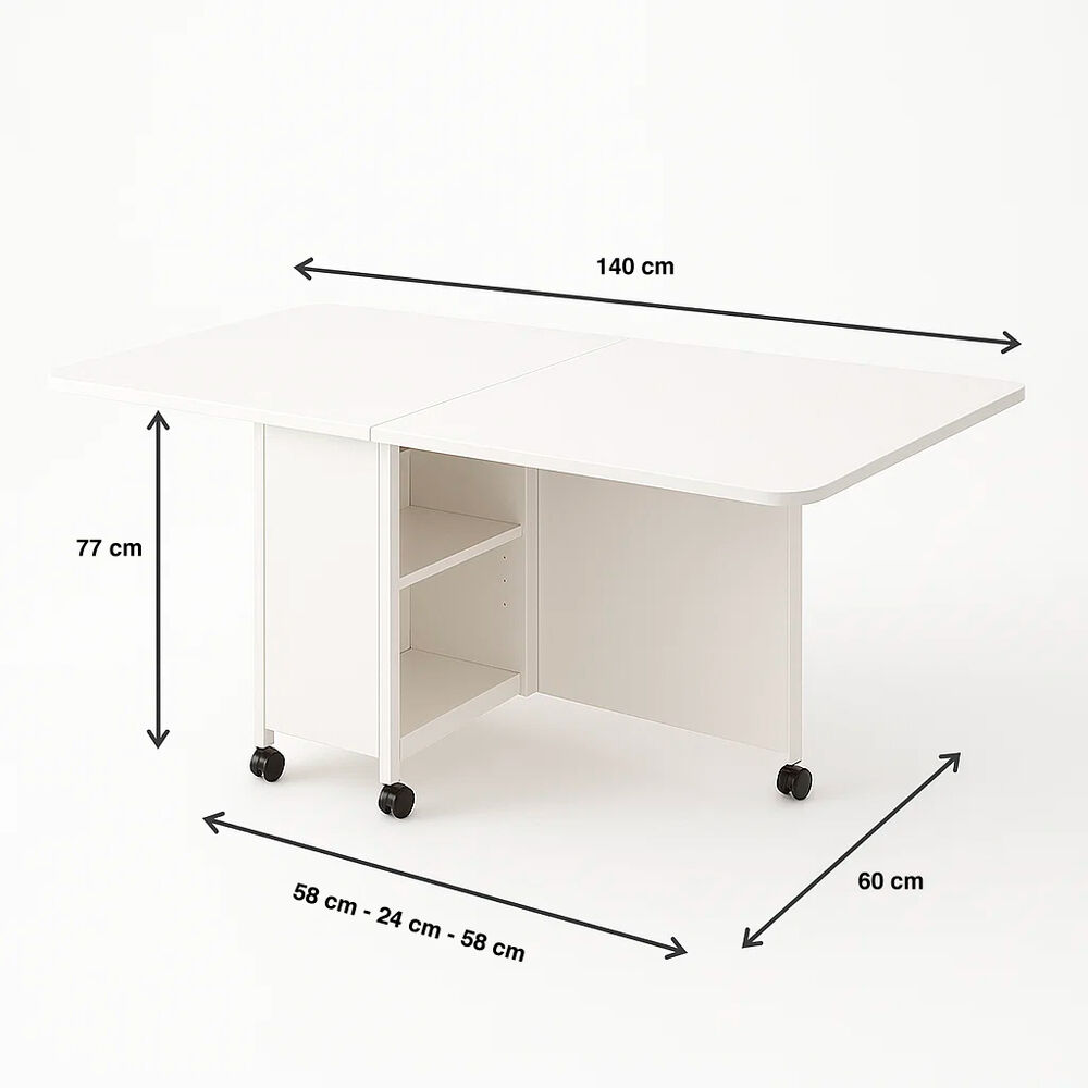 Mesa De Comedor Plegable Extendible Blanca 140x60cm image number 3.0
