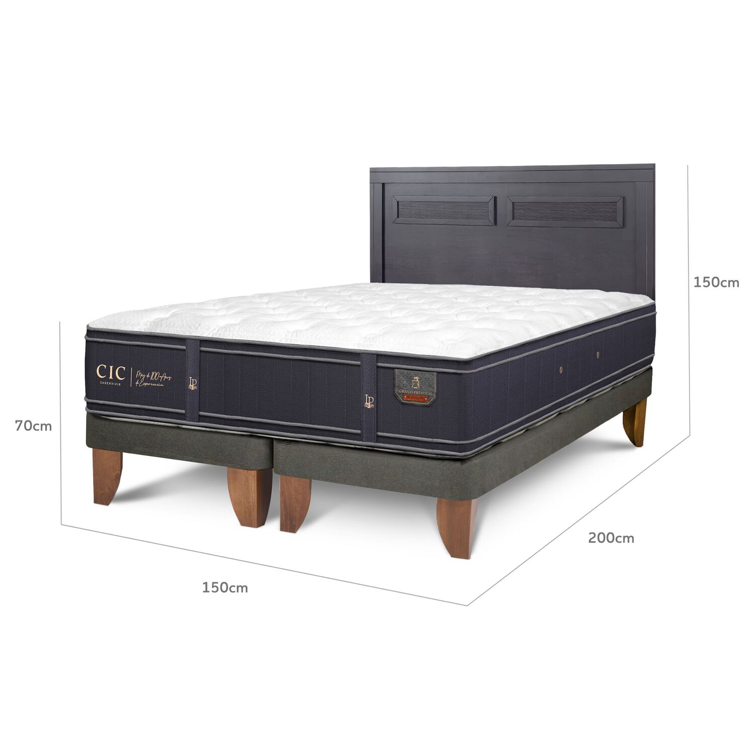 Cama Europea Cic Linea Premium / 2 Plazas / Base Dividida + Respaldo image number 2.0