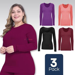 Pack 3 Camisetas Manga Larga Polar Mujer Primera Capa Colores Surtidos