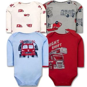 Pack 4 Bodys Ni&ntilde;o Manga Larga Tedmimak 100% Algod&oacute;n Red Cars
