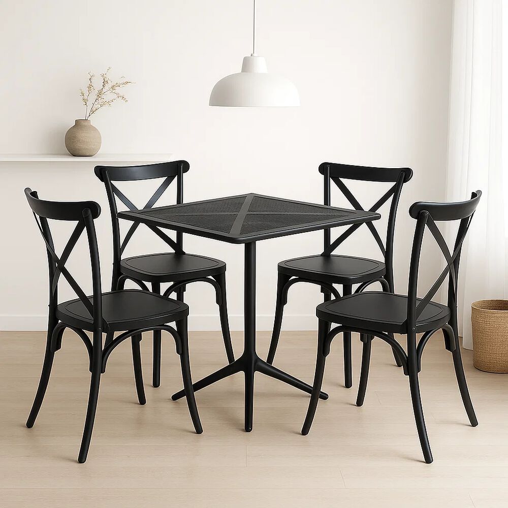 Mesa Restaurant 80x80 Polipropileno + 4 Sillas Crossback Danubio - Negra image number 1.0