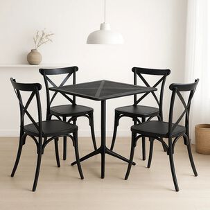 Mesa Restaurant 80x80 Polipropileno + 4 Sillas Crossback Danubio - Negra