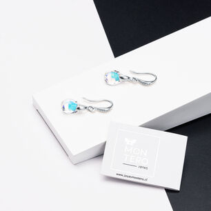 Aros Gota De Luz Plata Italiana 925 Y Cristal Genuino Aurora Boreal